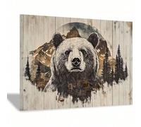 Decoración de pared con diseño de oso, pinturas de oso en tinta, lienzo, cuadros rústicos de animales campestres, arte de pared para dormitorio y sala de estar (30 x 45 cm, sin marco)