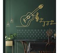Decoración de Pared con Forma de Guitarra Dorada de Metal, Arte Mural con Notas Musicales de Metal para Amantes de la música, Escultura Moderna para Sala de Estar, Dormitorio, Pasillo y esca