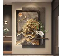 Decoración De Pared Con Luces LED, Gran Cuadro Decorativo Con Forma De Árbol De La Fortuna Con Luces E Interfaz USB, Pintura Decorativa Sin Marco De Arenisca Para La Entrada(C,60 * 80cm)