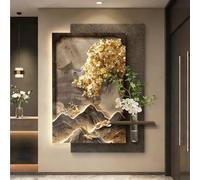 Decoración De Pared Con Luces LED, Gran Cuadro Decorativo Con Forma De Árbol De La Fortuna Con Luces E Interfaz USB, Pintura Decorativa Sin Marco De Arenisca Para La Entrada(B,50 * 70cm)