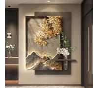 Decoración De Pared Con Luces LED, Gran Cuadro Decorativo Con Forma De Árbol De La Fortuna Con Luces E Interfaz USB, Pintura Decorativa Sin Marco De Arenisca Para La Entrada(D,60 * 80cm)