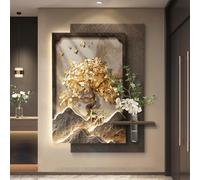 Decoración De Pared Con Luces LED, Gran Cuadro Decorativo Con Forma De Árbol De La Fortuna Con Luces E Interfaz USB, Pintura Decorativa Sin Marco De Arenisca Para La Entrada(A,60 * 80cm)