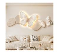 Decoración de pared con mariposa LED 3D, esculturas de pared modernas sin marco con película de cristal, gran decoración de pared con mariposa 3D para sala de estar, dormitorio y entrada (blanco, 100