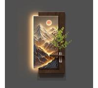 Decoración de pared con paisaje de piedra arenisca LED 3D, escultura iluminada en relieve de montaña, mural colgante moderno iluminado, para sala de estar, dormitorio, oficina (marrón-gris, 60 x 120