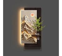 Decoración de pared con paisaje de piedra arenisca LED 3D, escultura iluminada en relieve de montaña, mural colgante moderno iluminado, para sala de estar, dormitorio, oficina (marrón-gris, 60 x 120
