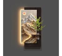Decoración de pared con paisaje de piedra arenisca LED 3D, escultura iluminada en relieve de montaña, mural colgante moderno iluminado, para sala de estar, dormitorio, oficina (marrón-gris, 60 x 120