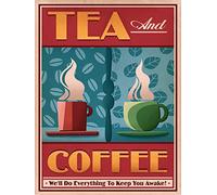 Decoración de pared con texto en inglés "Tea and Coffee We Will Do Everything we can to Keep You Awake", letrero de aluminio divertido letrero de metal para regalo para el hogar, cafetería, bar