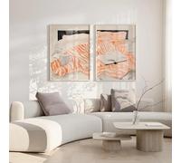 Decoración de pared contemporánea a rayas para dormitorio, ideal para la mañana. Estampados de café sobre lienzo con rayas, póster minimalista para leer (60x85cm - 2 piezas).