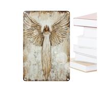 Decoración de pared de ángel - Colgante de metal, decoración rústica del hogar de inspiración religiosa, tablero de letrero con temática de fe artística, pieza de acento interior duradera | Caracterís