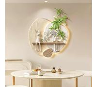 Decoración De Pared De Arenisca Con Luces, Escultura De Pared 3D Con Jarrón De Cristal, Diseño Sin Marco, Cuadro Decorativo De Plantas Verdes Con Iluminación LED Para Salón(A,50cm)