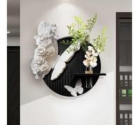 Decoración de pared de arenisca, escultura de lujo con luces LED, decoración vertical colgante con jarrón para sala de estar, comedor, pasillo y dormitorio(D,90 * 90CM)