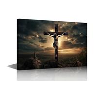 Decoración de pared de creencias religiosas de Cristo para sala de estar, crucifixión de Jesús, 1 pieza, póster e impresiones de cruz de Jesús, decoración del hogar para sala de estar, enmarcado listo