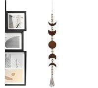 Decoración de Pared de Fase de Luna Boho, Colgante de Pared de Fase de Luna,Decoración de Pared del Ciclo de | Guirnalda de Luna Chic Vertical Creativa con Pompón y Perlas, Arte Celestial