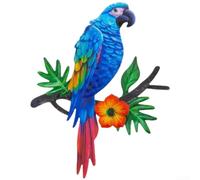 Decoración de pared de loro de hierro, adorno colgante de arte moderno, vibrante azul, naranja, blanco, resistente decoración de jardín de hierro forjado para paredes interiores y exteriores, vallas