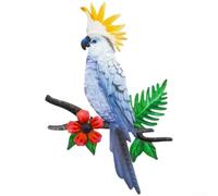 Decoración de pared de loro de hierro, adorno colgante de arte moderno, vibrante azul, naranja, blanco, resistente decoración de jardín de hierro forjado para paredes interiores y exteriores, vallas