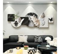 Decoración de pared de mariposa 3D, escultura de piedra arenisca con luces LED, decoración colgante de entrada hidropónica, fuente de alimentación enchufable (35 x 100 cm)