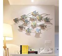 Decoración de pared de metal 3D con peces, escultura marina de hierro forjado para el hogar, jardín, dormitorio, decoración de pared náutica moderna