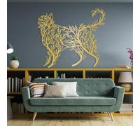 Decoración De Pared De Metal Árbol Decorativo con Forma De Gato Letrero Grande para Sala De Estar Regalo para Amantes De Los Gatos 41" X 36" (105 X 91 Cm) Color Dorado.