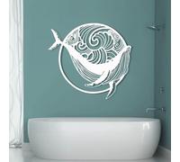 Decoración De Pared De Metal Arte De Pared Ballena Azul Océano Regalo para Amantes del Mar para Sala De Estar Baño 35" X 32" (90 X 82 5 Cm) Blanco.