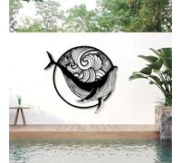 Decoración De Pared De Metal Arte De Pared Ballena Azul Océano Regalo para Amantes del Mar para Sala De Estar Baño 41" X 38" (105 X 96 Cm) Negro.