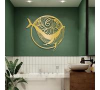 Decoración De Pared De Metal Arte De Pared Ballena Azul Océano Regalo para Amantes del Mar para Sala De Estar Baño 35" X 32" (90 X 82 5 Cm) Dorado