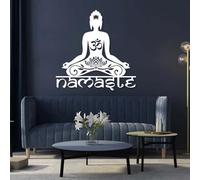Decoración De Pared De Metal Arte De Pared Buda Namaste Letreros Colgantes Om Letrero De Flor De Loto Espiritualidad Hogar Sala De Yoga Zen Blanco 80 X 80 Cm.