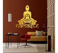 Decoración De Pared De Metal Arte De Pared Buda Namaste Letreros Colgantes Om Letrero De Flor De Loto Espiritualidad Hogar Sala De Yoga Zen Dorado 47 X 47 Cm (19" X 19").