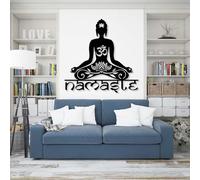 Decoración De Pared De Metal Arte De Pared Buda Namaste Letreros Colgantes Om Letrero De Flor De Loto Espiritualidad Hogar Sala De Yoga Zen Negro 35" X 35" (90 X 90 Cm).