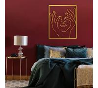 Decoración de Pared de Metal, Arte de Pared, Cabeza en mis Manos, Arte Minimalista Moderno Abstracto Femenino, decoración de Arte Individual para Sala de Estar y Dormitorio (Dorado