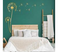 Decoración de Pared de Metal, Arte de Pared, Diente de león, Flor de Diente de león con Semillas voladoras, Planta, Naturaleza para el hogar, para Sala de Estar, 35" x 14", Dorado