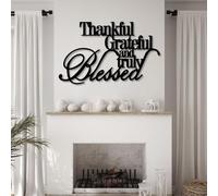 Decoración de Pared de Metal, Arte de Pared, Letras Thankful Grateful Blessed (Agradecido, Bendecido), Color Negro, 35" x 22".