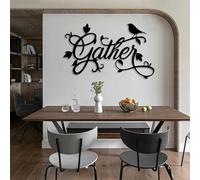 Decoración de Pared de Metal, Arte de Pared, Letrero Gather Gather, Palabras Gather, Letras rústicas cursivas, Comedor, Negro, 35" x 22" (90 x 55 cm).