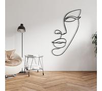 Decoración de Pared de Metal, Arte de Pared, línea de una Sola línea, Rostro Abstracto geométrico Minimalista, Arte para el hogar y la Sala de Estar (Negro, 46 x 75 cm).