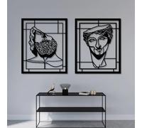 Decoración de Pared de Metal, Arte de Pared, rostros Abstractos, línea, Rostro de Hombre renacentista, Minimalista, Moderno, Colgante, 76 x 63,5 cm (30" x 25"), 2 Piezas, Negro