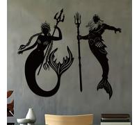 Decoración de Pared de Metal con Arte Minimalista Moderno, 2 Piezas, diseño de Sirena, Reina y Rey, Estilo costero, para Sala de Estar, Dormitorio, Regalo de inauguración de la CAS