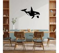 Decoración de Pared de Metal con Arte Minimalista Moderno, Ballena Orca, jardín al Aire Libre, Patio, Sala de Estar, balcón, decoración del hogar, Exterior Negro 11.81 * 7.37 pulga