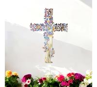 Decoración de Pared de Metal con Arte Minimalista Moderno, Cruz Viviente de la Vida, diseño de árbol Multicolor Vibrante de 15,74 x 10,89 Pulgadas, Escultura para el hogar, Patio,