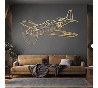 Decoración de Pared de Metal con Arte Minimalista Moderno, diseño de Caza, Aviones de la Fuerza aérea, piloto con temática de aviación, para Colgar en el hogar (Dorado, 150 x 86 cm