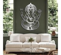 Decoración de Pared de Metal con Arte Minimalista Moderno: Ganesha Ganapati, Elefante, meditación hindú, Señor del Yoga (Plata, 80 x 100 cm)