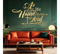 Decoración de Pared de Metal con Arte Minimalista Moderno, versículo bíblico, Arte Cristiano, Josué 24:15. Mi casa y yo serviremos al Señor. Sala de Estar (Dorado, 150 x 100 cm)