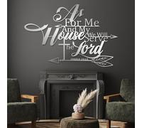 Decoración de Pared de Metal con Arte Minimalista Moderno, versículo bíblico, Arte Cristiano, Josué 24:15. Mi casa y yo serviremos al Señor. Sala de Estar (Plata, 135 x 90 cm)