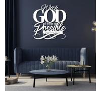 Decoración de Pared de Metal con Arte Minimalista Moderno: Versículos bíblicos con Dios: Todo es Posible. Decoración para Sala de Estar y Dormitorio (94 x 100 cm, Blanco)