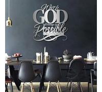 Decoración de Pared de Metal con Arte Minimalista Moderno: Versículos bíblicos con Dios: Todo es Posible. Decoración para Sala de Estar y Dormitorio (94 x 100 cm, Plateado)