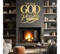 Decoración de Pared de Metal con Arte Minimalista Moderno: Versículos bíblicos con Dios: Todo es Posible. Sala de Estar y Dormitorio (43 x 45 cm, Dorado, 45 x 48 cm)