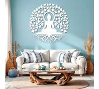 Decoración de Pared de Metal con Buda, Árbol de la Vida y Buda, Estilo Zen, Espiritual para Sala de Estar, Dormitorio y Estudio de Yoga (Blanco, 76 x 76 cm)