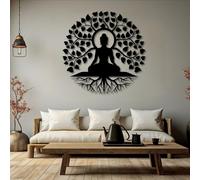 Decoración de Pared de Metal con Buda, Árbol de la Vida y Buda, Estilo Zen, Espiritual para Sala de Estar, Dormitorio y Estudio de Yoga (Negro, 100 x