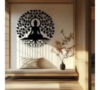 Decoración de Pared de Metal con Buda, Árbol de la Vida y Buda, Estilo Zen, Espiritual para Sala de Estar, Dormitorio y Estudio de Yoga (Negro, 60 x 60 cm)
