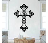 Decoración de Pared de Metal con Cruz Cristiana Cruz de Jesús Bendita Cruz Cristiana Decoración Religiosa para Sala de Oración Decoración para Chimenea (Negro 47 X 34 Cm)