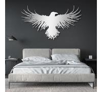 Decoración de Pared de Metal con diseño de Cuervo Vikingo, Cuervo y pájaros, Estilo gótico para Sala de Estar (Plateado, 175 x 100 cm)