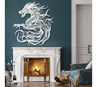 Decoración de Pared de Metal con diseño de dragón, fantasía mítica para Sala de Estar, Dormitorio, Sala de Juegos o Cueva Masculina (Blanco, 70 x 65 c